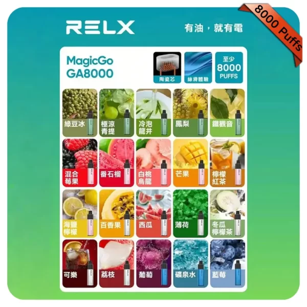 Relx Magicgo 8000 Puffs-口味表